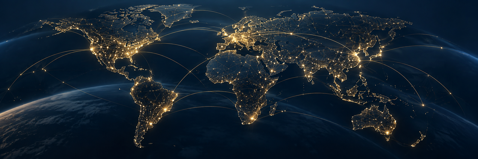 Mapa mundial corporativo con conexiones internacionales
